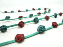 Load image into Gallery viewer, 3/8 Inch Green and Red Faux Suede Leather Rococo Trim|Floral Flower Trim|Trim for Edging|Accessories Making|Choker Bracelet DIY Supplies