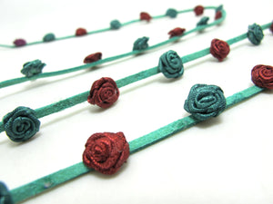 3/8 Inch Green and Red Faux Suede Leather Rococo Trim|Floral Flower Trim|Trim for Edging|Accessories Making|Choker Bracelet DIY Supplies