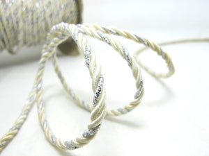 CLEARANCE|5 Yards 4mm Silver and White Twist Cord Rope Trim|Craft Supplies|Scrapbook|Decoration|Hair Supplies|Embellishment|Shiny Glittery