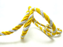 Charger l&#39;image dans la galerie, CLEARANCE|5 Yards 6mm Silver and Yellow Twist Cord Rope Trim|Craft Supplies|Scrapbook|Decoration|Hair Supplies|Embellishment|Shiny Glittery