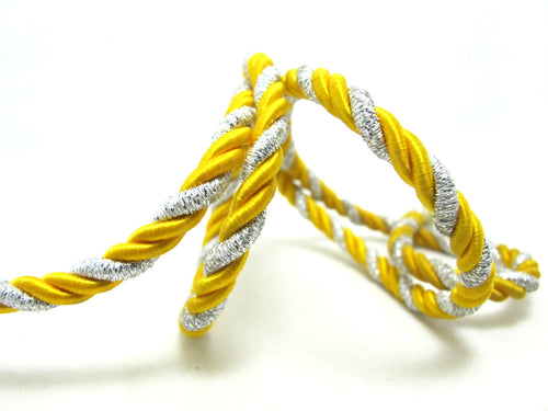 CLEARANCE|5 Yards 6mm Silver and Yellow Twist Cord Rope Trim|Craft Supplies|Scrapbook|Decoration|Hair Supplies|Embellishment|Shiny Glittery