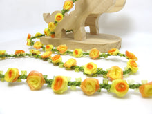 Load image into Gallery viewer, Special Edition|Compact Yellow and Orange Ombre Rose Buds on Green Woven Rococo Ribbon Trim|Decorative Floral Ribbon|Scrapbook|Clothing