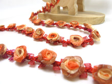 Load image into Gallery viewer, Special Edition|Compact Orange Ombre Rose Buds on Red Woven Rococo Ribbon Trim|Decorative Floral Ribbon|Scrapbook|ClothingCraft Supplies