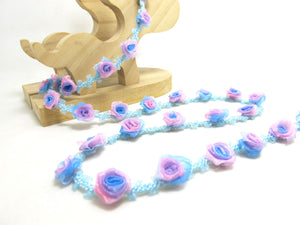 Special Edition|Compact Blue and Purple Ombre Rose Buds on Woven Rococo Ribbon Trim|Decorative Floral Ribbon|Scrapbook|Clothing Supplies