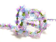 画像をギャラリービューアに読み込む, 2 Yards Woven Rococo Ribbon Trim with Purple and Pink Chiffon Flower|Decorative Floral Ribbon|Scrapbooking|Clothing|Decor|Craft Supplies