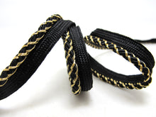 Load image into Gallery viewer, 5 Yards 1/2 Inch Black and Gold Braided Lip Cord Trim|Piping Trim|Pillow Trim|Cord Edge Trim|Upholstery Edging Trim