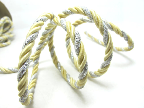CLEARANCE|5 Yards 6mm Silver and Cream Twist Cord Rope Trim|Craft Supplies|Scrapbook|Decoration|Hair Supplies|Embellishment|Shiny Glittery