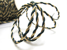 Load image into Gallery viewer, CLEARANCE|5 Yards 3mm Black and Gold Twist Cord Rope Trim|Craft Supplies|Scrapbook|Decoration|Hair Supplies|Embellishment|Shiny Glittery