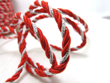 Load image into Gallery viewer, CLEARANCE|5 Yards 4mm Silver and Red Twist Cord Rope Trim|Craft Supplies|Scrapbook|Decoration|Hair Supplies|Embellishment|Shiny Glittery