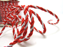 Load image into Gallery viewer, CLEARANCE|5 Yards 4mm Silver and Red Twist Cord Rope Trim|Craft Supplies|Scrapbook|Decoration|Hair Supplies|Embellishment|Shiny Glittery