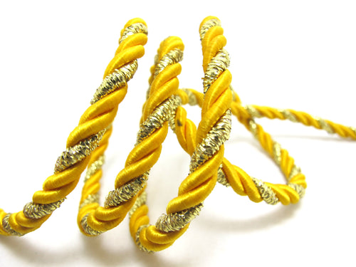 CLEARANCE|5 Yards 4mm Gold and Yellow Twist Cord Rope Trim|Craft Supplies|Scrapbook|Decoration|Hair Supplies|Embellishment|Shiny Glittery