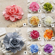 Load image into Gallery viewer, 8cm Glittery Artificial Flowers|Rose Decor|Floral Hair Accessories|Wedding Bridal Decoration|Fake Flowers|Silk Roses|Bouquet|Ombre