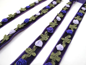 2 Yards 5/8 Inch Velvet with Woven Rococo Ribbon Trim with Rose Flower Buds|Decorative Floral Ribbon|Scrapbook|Clothing|Craft Supplies