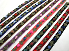 Load image into Gallery viewer, 2 Yards 5/8 Inch Velvet with Woven Rococo Ribbon Trim with Rose Flower Buds|Decorative Floral Ribbon|Scrapbook|Clothing|Craft Supplies