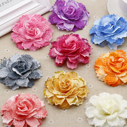 8cm Glittery Artificial Flowers|Rose Decor|Floral Hair Accessories|Wedding Bridal Decoration|Fake Flowers|Silk Roses|Bouquet|Ombre