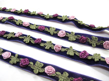 Load image into Gallery viewer, 2 Yards 5/8 Inch Velvet with Woven Rococo Ribbon Trim with Rose Flower Buds|Decorative Floral Ribbon|Scrapbook|Clothing|Craft Supplies