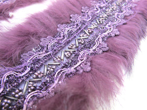 3 Inches Handmade Purple Beaded Rabbit Fur Lace|Woven Chenille Trim|Lampshade Clothing Sewing Supplies|Home Decoration Embellishment