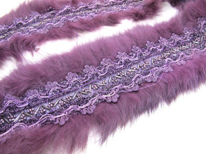 3 Inches Handmade Purple Beaded Rabbit Fur Lace|Woven Chenille Trim|Lampshade Clothing Sewing Supplies|Home Decoration Embellishment
