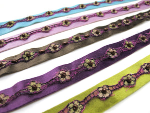 13/16 Inch Beaded Floral Velvet Ribbon Trim|Delicate Flower Lace Trim|Chenille Trim|Handmade Sewing Supplies|Hair Supplies Accessories