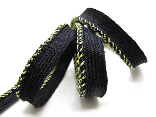 5 Yards 3/8 Inch Black and Yellow Twisted Braided Lip Cord Trim|Piping Trim|Pillow Trim|Cord Edge Trim|Upholstery Edging Trim