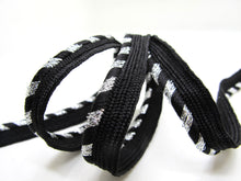 Load image into Gallery viewer, 5 Yards 3/8 Inch Black and Silver Braided Lip Cord Trim|Piping Trim|Pillow Trim|Cord Edge Trim|Upholstery Edging Trim