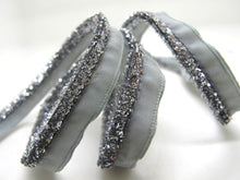 Charger l&#39;image dans la galerie, 5 Yards 3/8 Inch Silver and Gray Glittery Velvet Braided Lip Cord Trim|Piping Trim|Pillow Trim|Cord Edge Trim|Upholstery Edging Trim