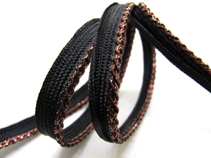 5 Yards 3/8 Inch Brown and Black Shiny Twisted Braided Lip Cord Trim|Piping Trim|Pillow Trim|Cord Edge Trim|Upholstery Edging Trim