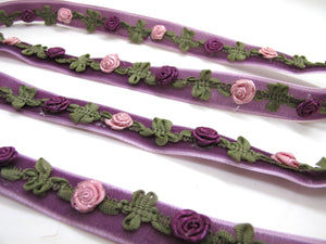 2 Yards 5/8 Inch Velvet with Woven Rococo Ribbon Trim with Rose Flower Buds|Decorative Floral Ribbon|Scrapbook|Clothing|Craft Supplies