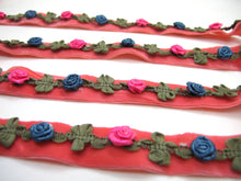 Load image into Gallery viewer, 2 Yards 5/8 Inch Velvet with Woven Rococo Ribbon Trim with Rose Flower Buds|Decorative Floral Ribbon|Scrapbook|Clothing|Craft Supplies