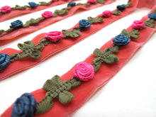 Load image into Gallery viewer, 2 Yards 5/8 Inch Velvet with Woven Rococo Ribbon Trim with Rose Flower Buds|Decorative Floral Ribbon|Scrapbook|Clothing|Craft Supplies