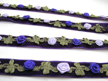 Load image into Gallery viewer, 2 Yards 5/8 Inch Velvet with Woven Rococo Ribbon Trim with Rose Flower Buds|Decorative Floral Ribbon|Scrapbook|Clothing|Craft Supplies