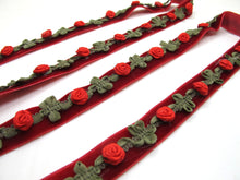 Load image into Gallery viewer, 2 Yards 5/8 Inch Velvet with Woven Rococo Ribbon Trim with Rose Flower Buds|Decorative Floral Ribbon|Scrapbook|Clothing|Craft Supplies