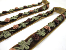 Load image into Gallery viewer, 2 Yards 5/8 Inch Velvet with Woven Rococo Ribbon Trim with Rose Flower Buds|Decorative Floral Ribbon|Scrapbook|Clothing|Craft Supplies