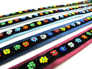 13/16 Inch Beaded Floral Velvet Ribbon Trim|Delicate Flower Lace Trim|Chenille Trim|Handmade Sewing Supplies|Hair Supplies Accessories