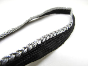 5 Yards 3/8 Inch Black and Silver Braided Lip Cord Trim|Piping Trim|Pillow Trim|Cord Edge Trim|Upholstery Edging Trim