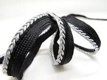 Load image into Gallery viewer, 5 Yards 3/8 Inch Black and Silver Braided Lip Cord Trim|Piping Trim|Pillow Trim|Cord Edge Trim|Upholstery Edging Trim