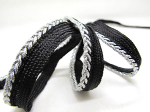 5 Yards 3/8 Inch Black and Silver Braided Lip Cord Trim|Piping Trim|Pillow Trim|Cord Edge Trim|Upholstery Edging Trim