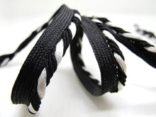 Load image into Gallery viewer, 5 Yards 3/8 Inch Black and White Braided Lip Cord Trim|Piping Trim|Pillow Trim|Cord Edge Trim|Upholstery Edging Trim
