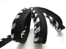 Load image into Gallery viewer, 5 Yards 3/8 Inch Black and Silver Braided Lip Cord Trim|Piping Trim|Pillow Trim|Cord Edge Trim|Upholstery Edging Trim