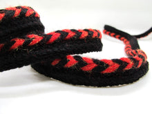 Charger l&#39;image dans la galerie, 5 Yards Red and Black Chenille Shiny Braided Lip Cord Trim|Piping Trim|Pillow Trim|Cord Edge Trim|Upholstery Edging Trim