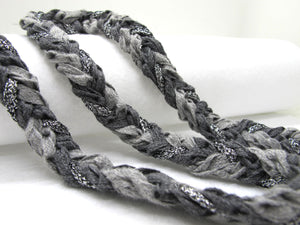 5/8 Inch Gray Silver Glittery Braided Trim|Chenille Trim|Twisted Trim|Clothing Sewing Edging Supplies|Decorative Embellishment