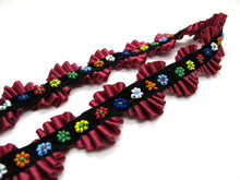 Charger l&#39;image dans la galerie, 1 5/8 Inches Ruffled Trim with Bead Embroidered Flower Velvet Trim|Decorative Pleated Trim|Wavy Shape|Costume Edging Trim|Sewing Supplies
