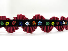 Load image into Gallery viewer, 1 5/8 Inches Ruffled Trim with Bead Embroidered Flower Velvet Trim|Decorative Pleated Trim|Wavy Shape|Costume Edging Trim|Sewing Supplies