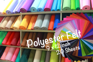 20 pieces 9x12' Polyester Felt Sheet Pack|140 colors|1mm|W|SW|1-138