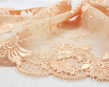 Load image into Gallery viewer, 6 11/16 Inches Double Edge Wide Lace|Peach Floral|Embroidered Lace Trim|Bridal Wedding Materials|Clothing Ribbon|Hairband|Accessories DIY