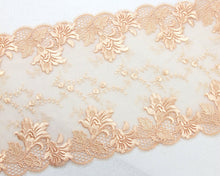 Load image into Gallery viewer, 6 11/16 Inches Double Edge Wide Lace|Peach Floral|Embroidered Lace Trim|Bridal Wedding Materials|Clothing Ribbon|Hairband|Accessories DIY