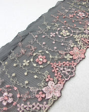 Load image into Gallery viewer, 3 1/8 Inches Wide Lace|Black and Pink Floral|Embroidered Lace Trim|Bridal Wedding Materials|Clothing Ribbon|Hairband|Accessories DIY