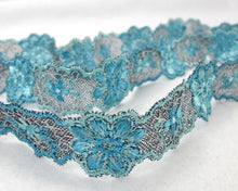 Load image into Gallery viewer, 13/16 Inch|Blue Floral|Venice Lace|Scallop Lace|Embroidered Lace Trim|Bridal Wedding Materials|Clothing Ribbon|Headband Lace