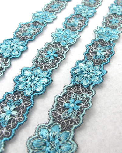 13/16 Inch|Blue Floral|Venice Lace|Scallop Lace|Embroidered Lace Trim|Bridal Wedding Materials|Clothing Ribbon|Headband Lace