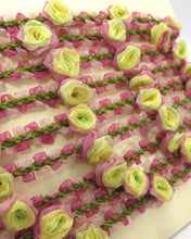Load image into Gallery viewer, 2 Yards Woven Rococo Ribbon Trim with Pink and Yellow Flower Buds|Decorative Floral Ribbon|Scrapbook Materials|Clothing|Decor|Craft Supplies
